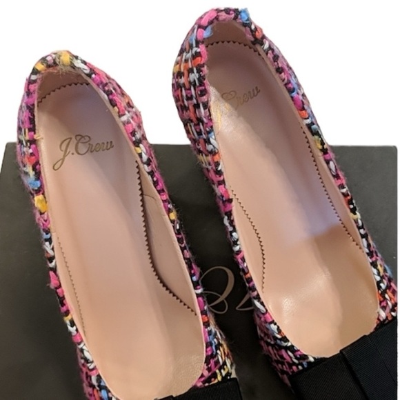 NEW! J.Crew mixed tweed glitter block heel ribbon bow size 7.5 - Picture 5 of 7